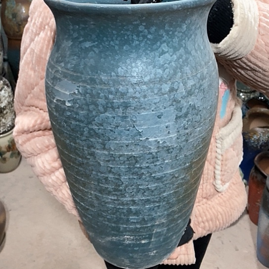 紫砂花盆口20高39，蓝泼墨，微瑕