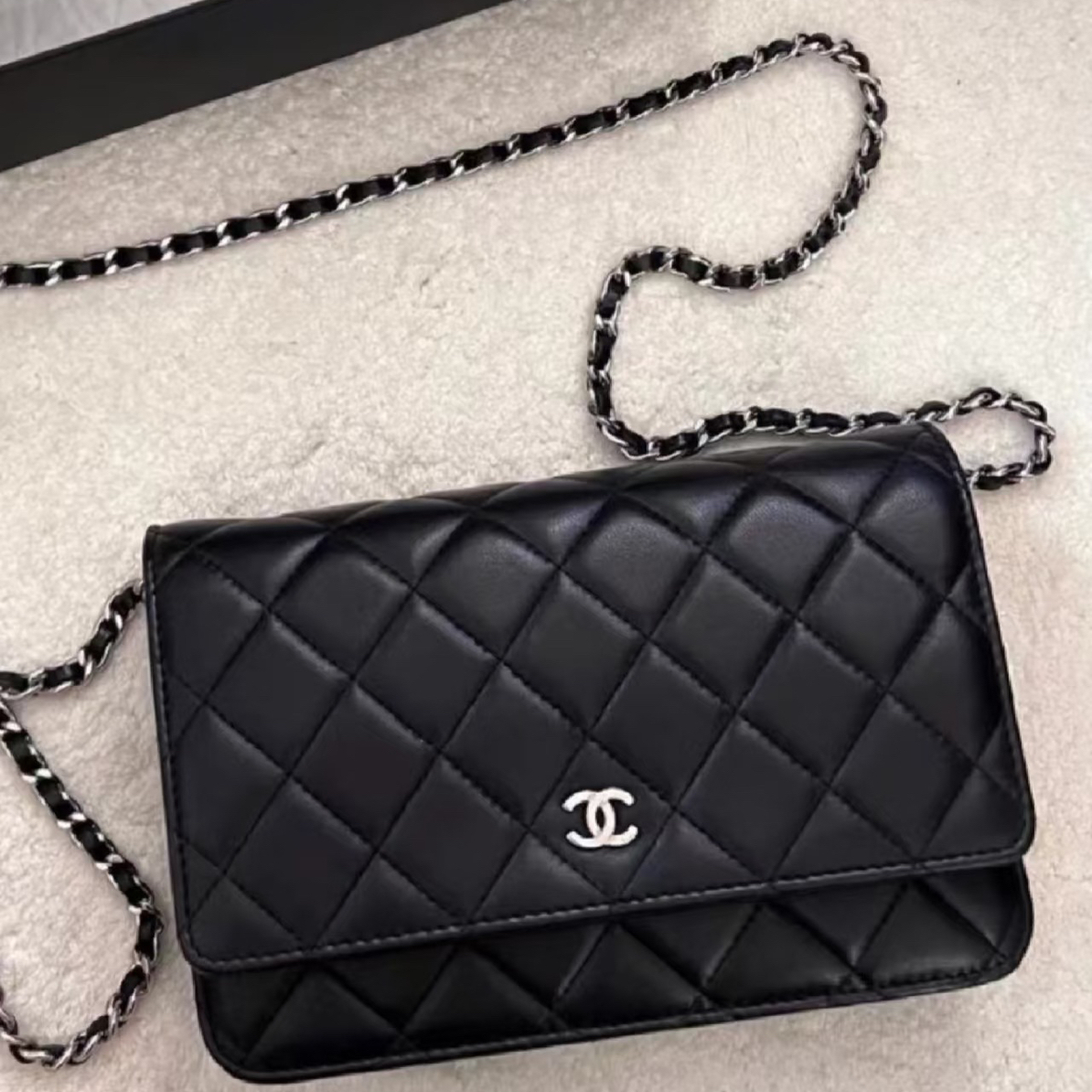 95新 Chanel/香奈儿 Chanel黑银woc链条包 25100033-01