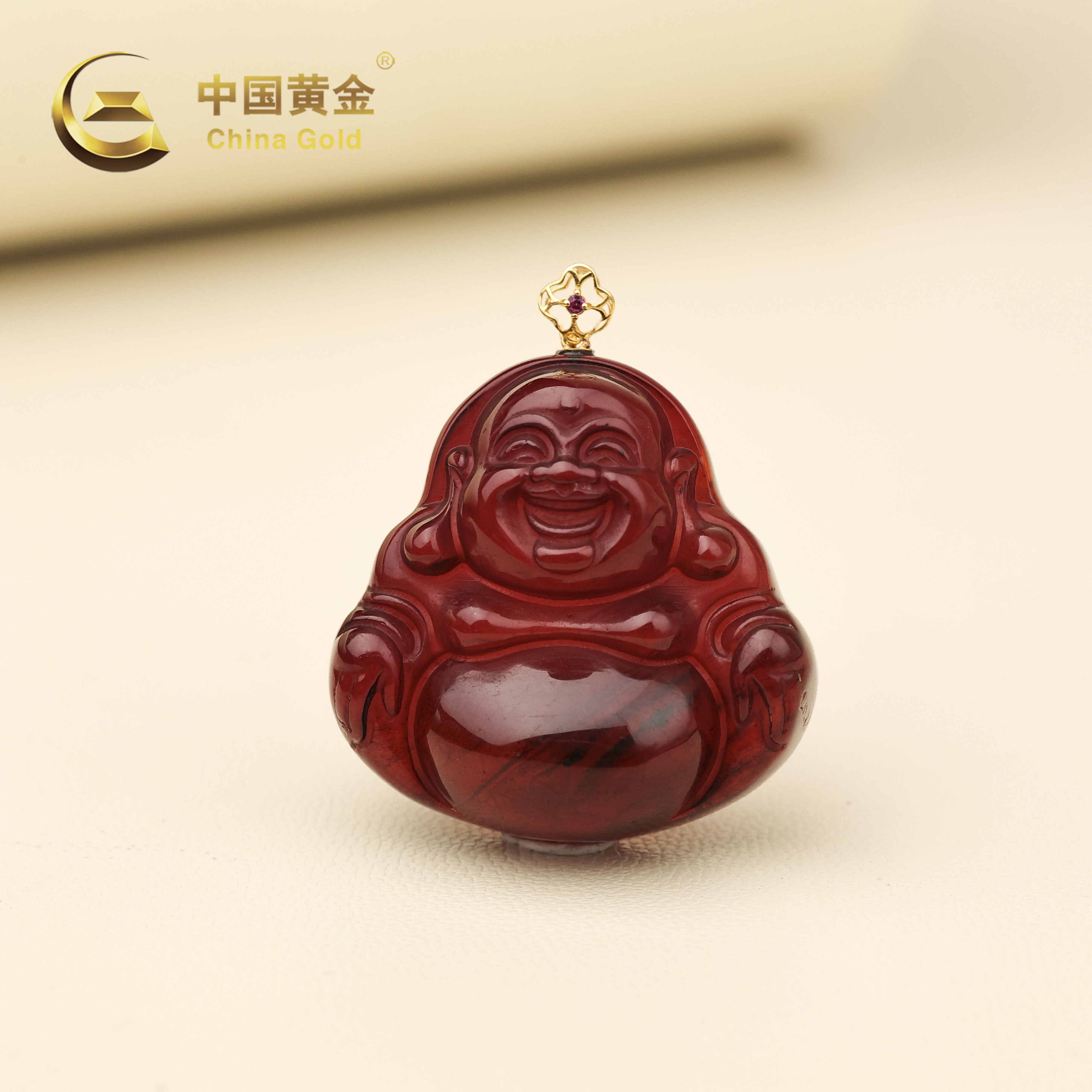 【中国黄金】琢悦 | 琥珀*吊坠*18k金镶嵌-D10754-L-Y