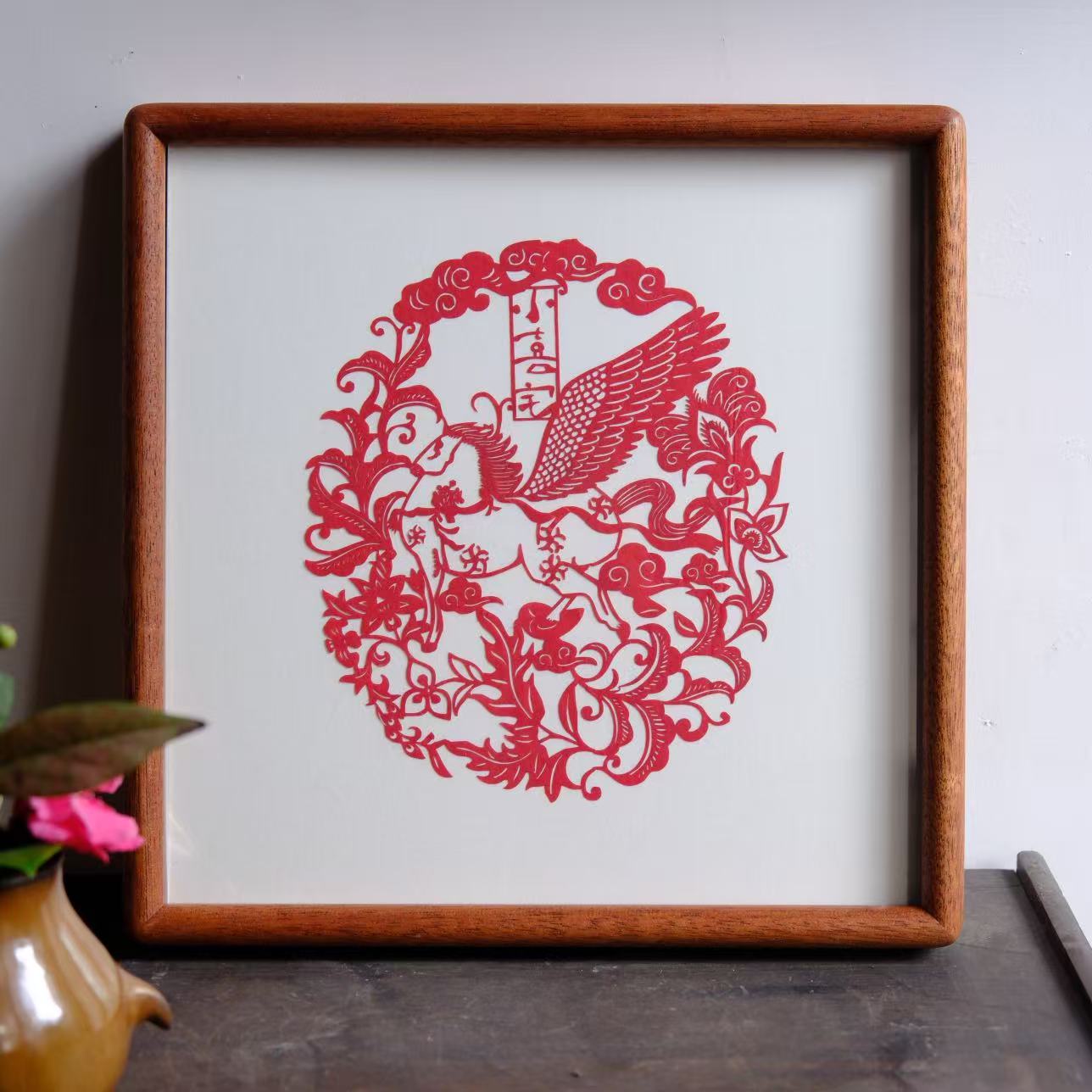 小喜宅 飞来好运剪纸窗花（红）（尺寸约25*25cm）