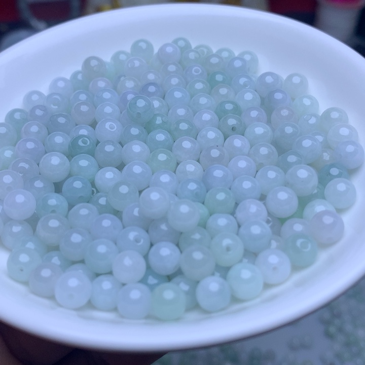 翡翠A货卡6mm冰绿白100个