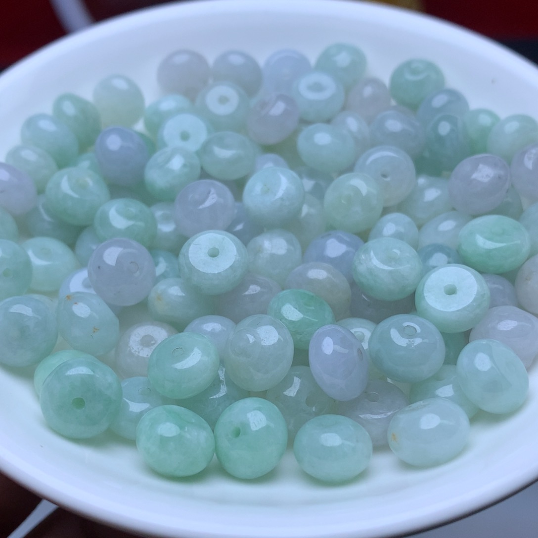 【闪购商品】翡翠手链未镶嵌卡6乘9冰紫绿鼓珠20个