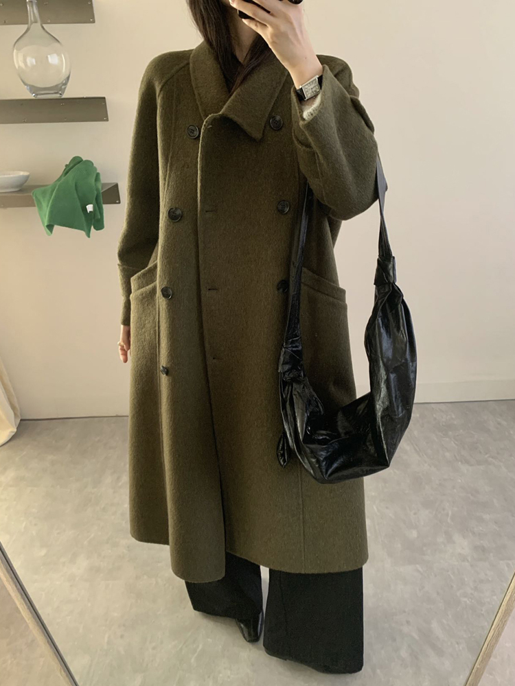 简约宽松立领慵懒感双面羊绒大衣女秋冬新款高级感韩版羊毛呢外套