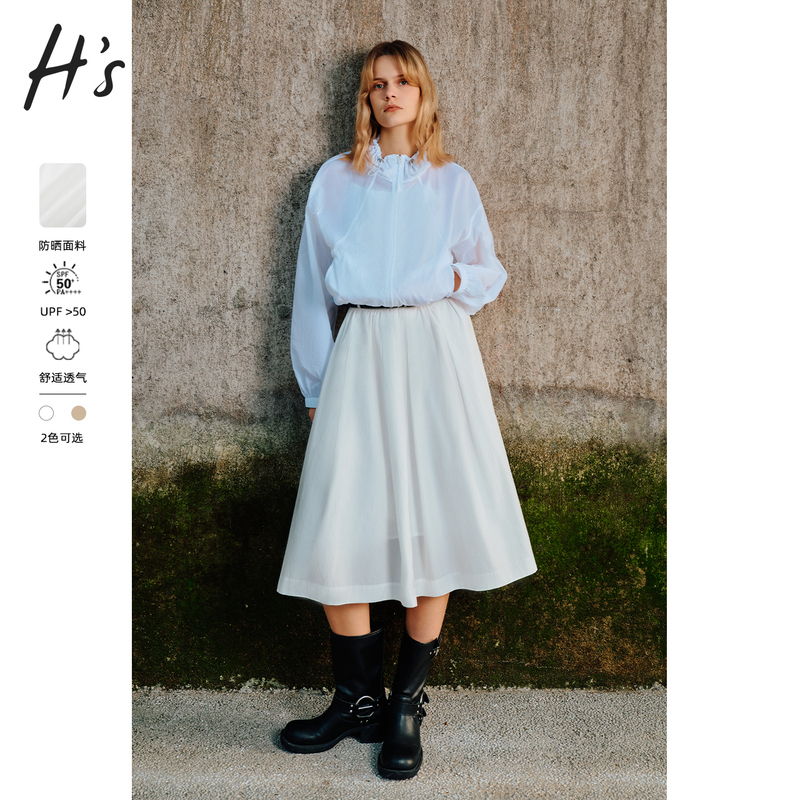 HS轻户外防晒短外套夏新品女装立领抽绳运动风宽松轻薄上衣