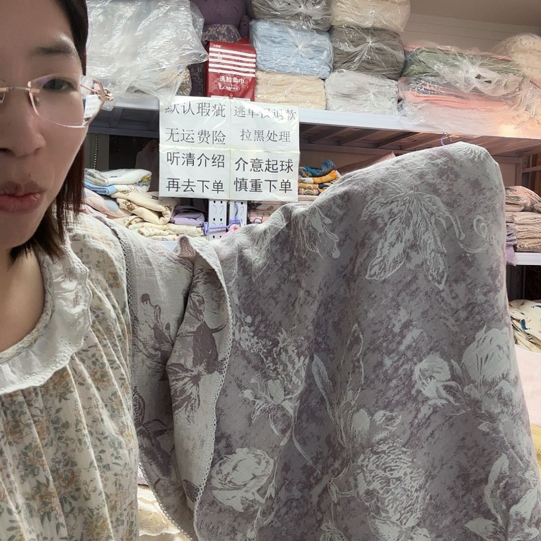 棉紫色棉麻双层纱床单