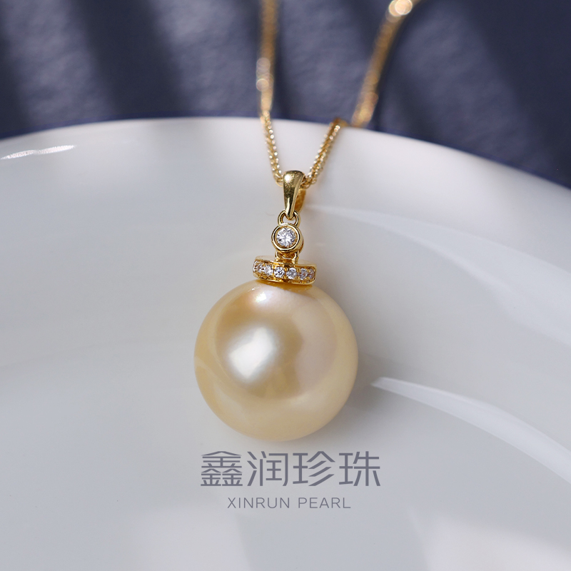 天然海水南洋干枯金珍珠吊坠15-16mm18k金镶嵌蛋糕设计款送女友礼