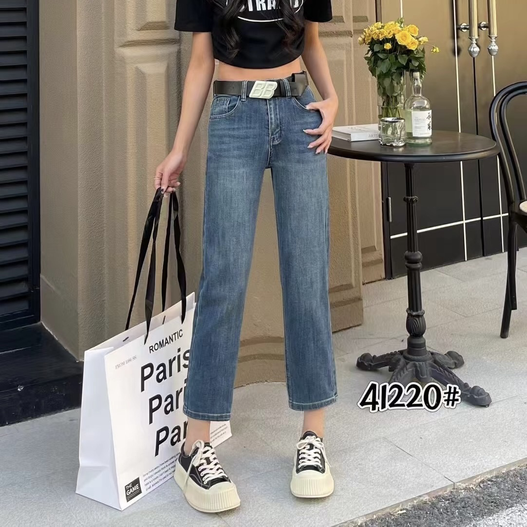 新款小直筒烟管牛仔裤41220中腰弹力百搭显瘦牛仔装