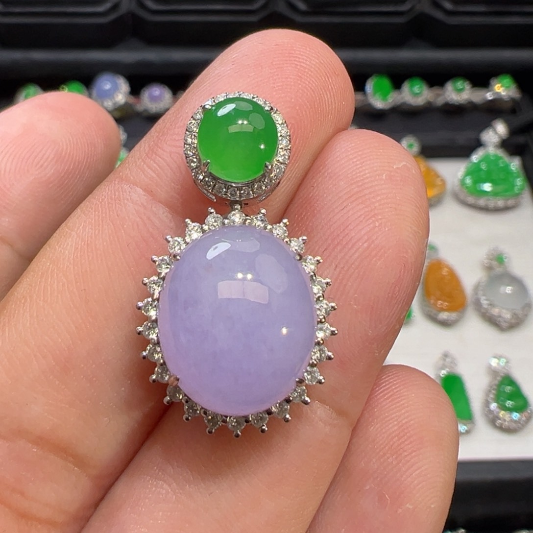 翡翠吊坠(不含链)18K金镶嵌