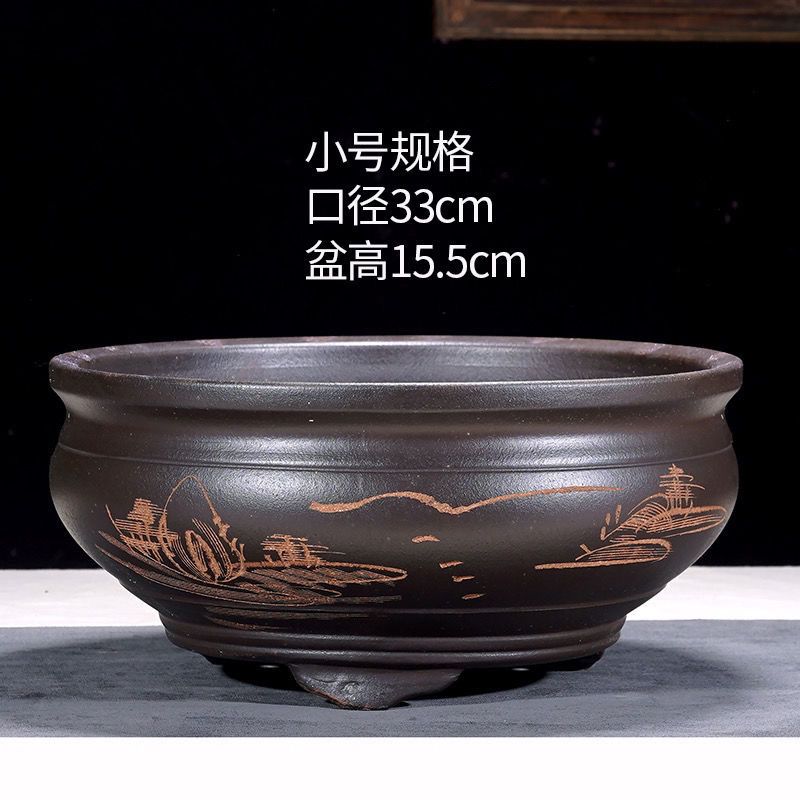 大口径圆形陶瓷大缸盆景花盆紫砂花盆适合自制室内外盆景盆栽种植