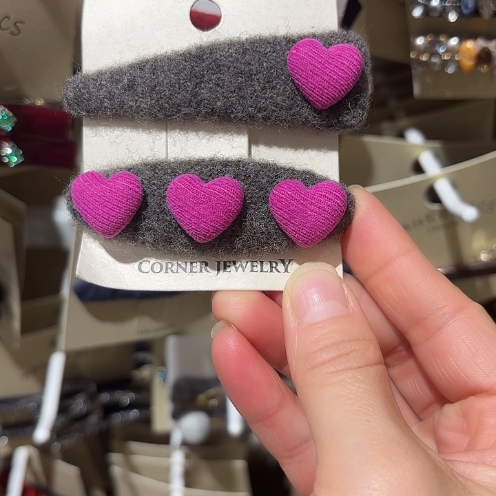 布艺铁合金玫红爱心拜拜夹