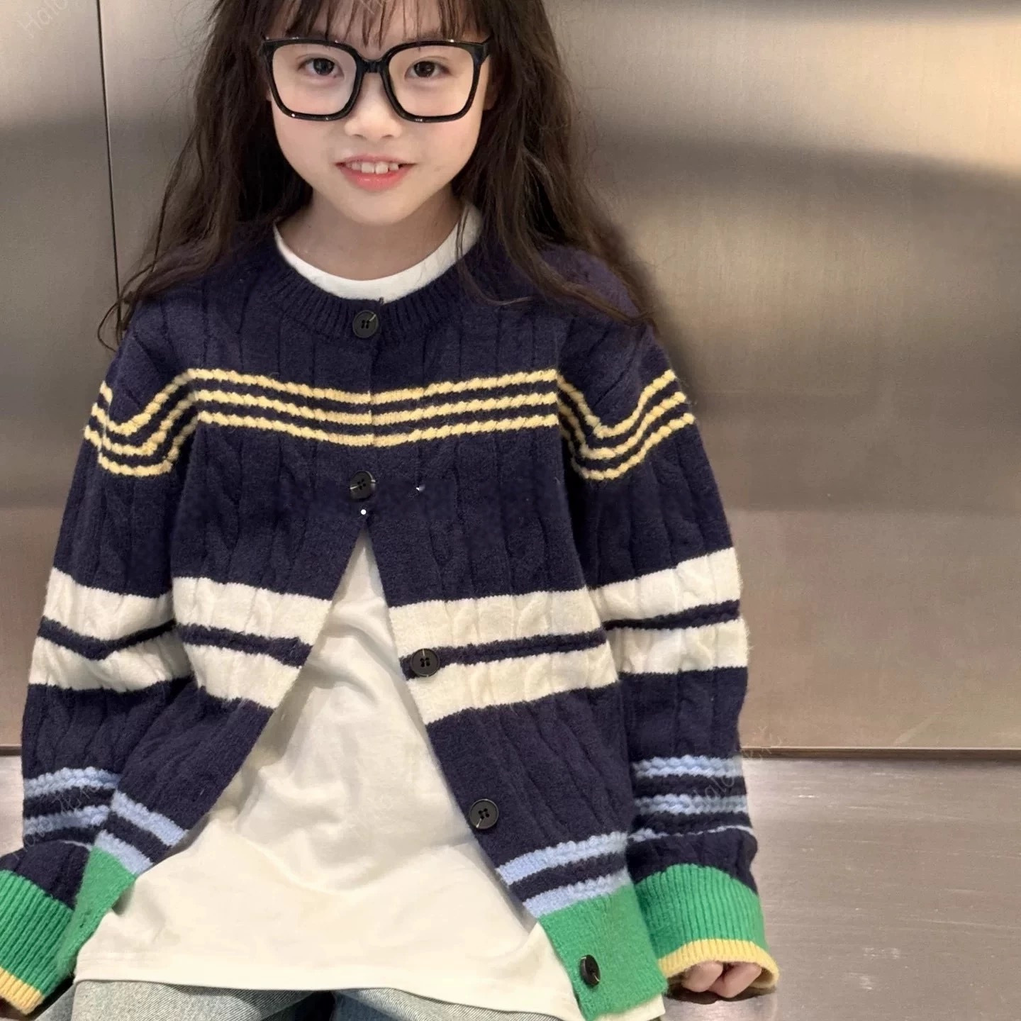 柳柳定制  2025女童秋冬男童新款3811拼色款中大童韩版毛衣开衫