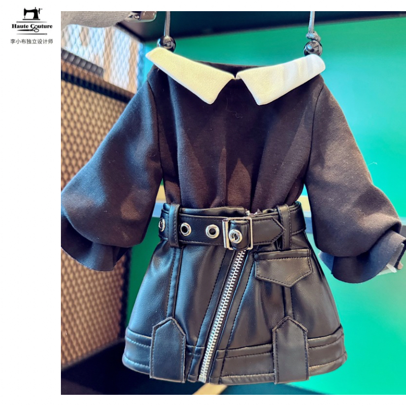 【小吉尔】小皮裙机车风炸街手机包挂脖ins风小包包个性黑色皮衣