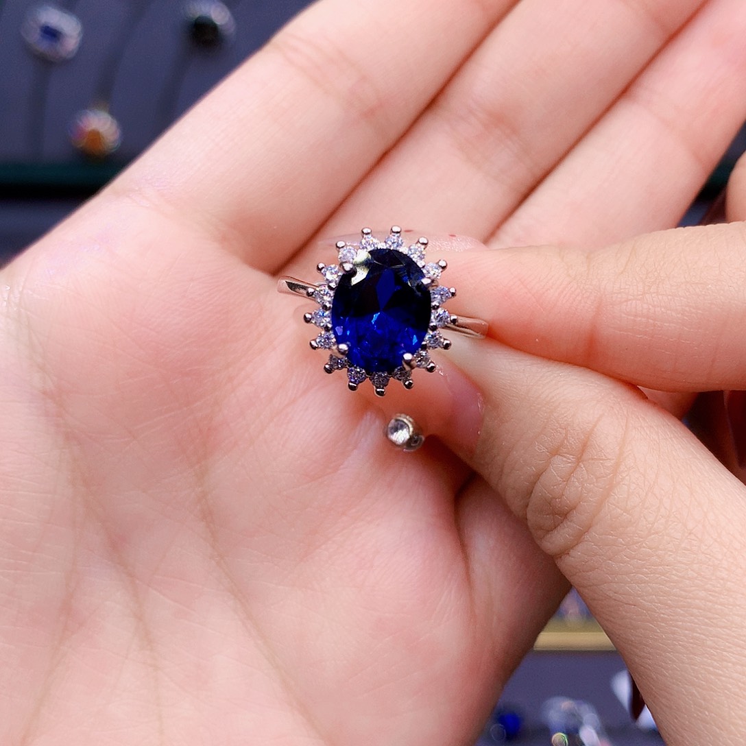 蓝宝石戒指银S925镶嵌