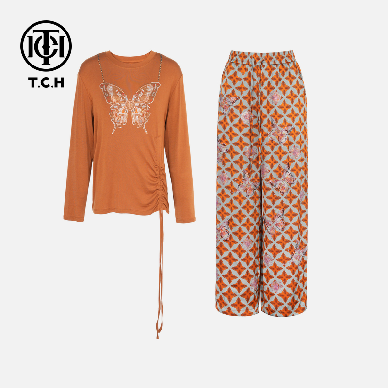 TCH轻奢烫钻工艺时尚休闲老钱风时尚套装女T75B07E1039私服tch