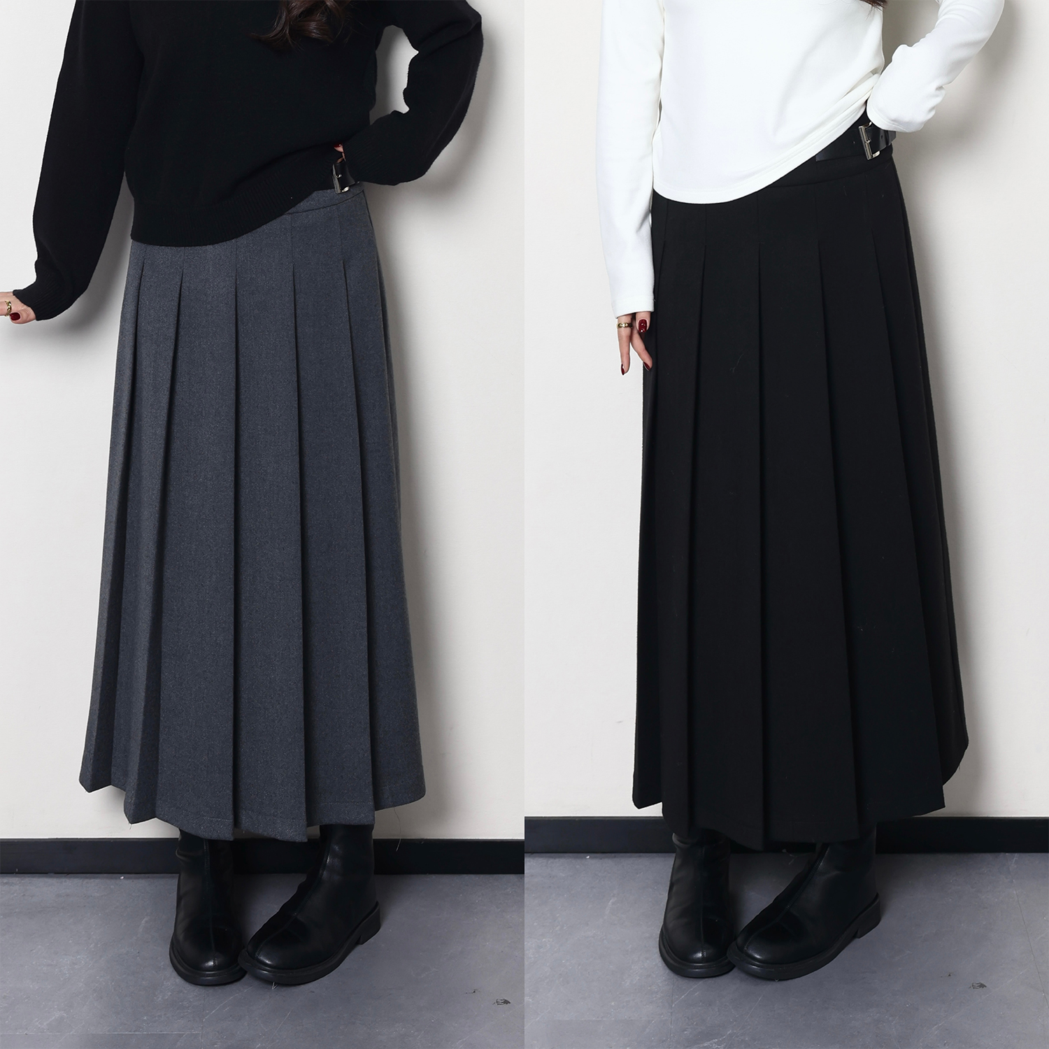 QC裂渡【艺术美院】微胖大码女秋冬气质百搭百褶半身裙 ZY411A12