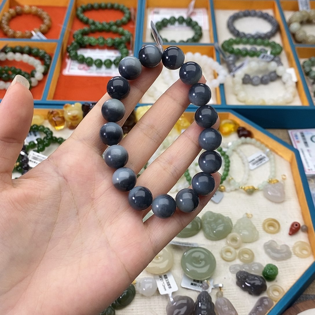 和田玉未镶嵌手链w13新疆青花12mm