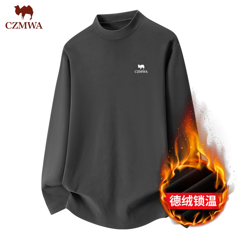 骆驼骑师徳绒圆领卫衣男士长袖打底衫2025新款休闲宽松上衣女T恤