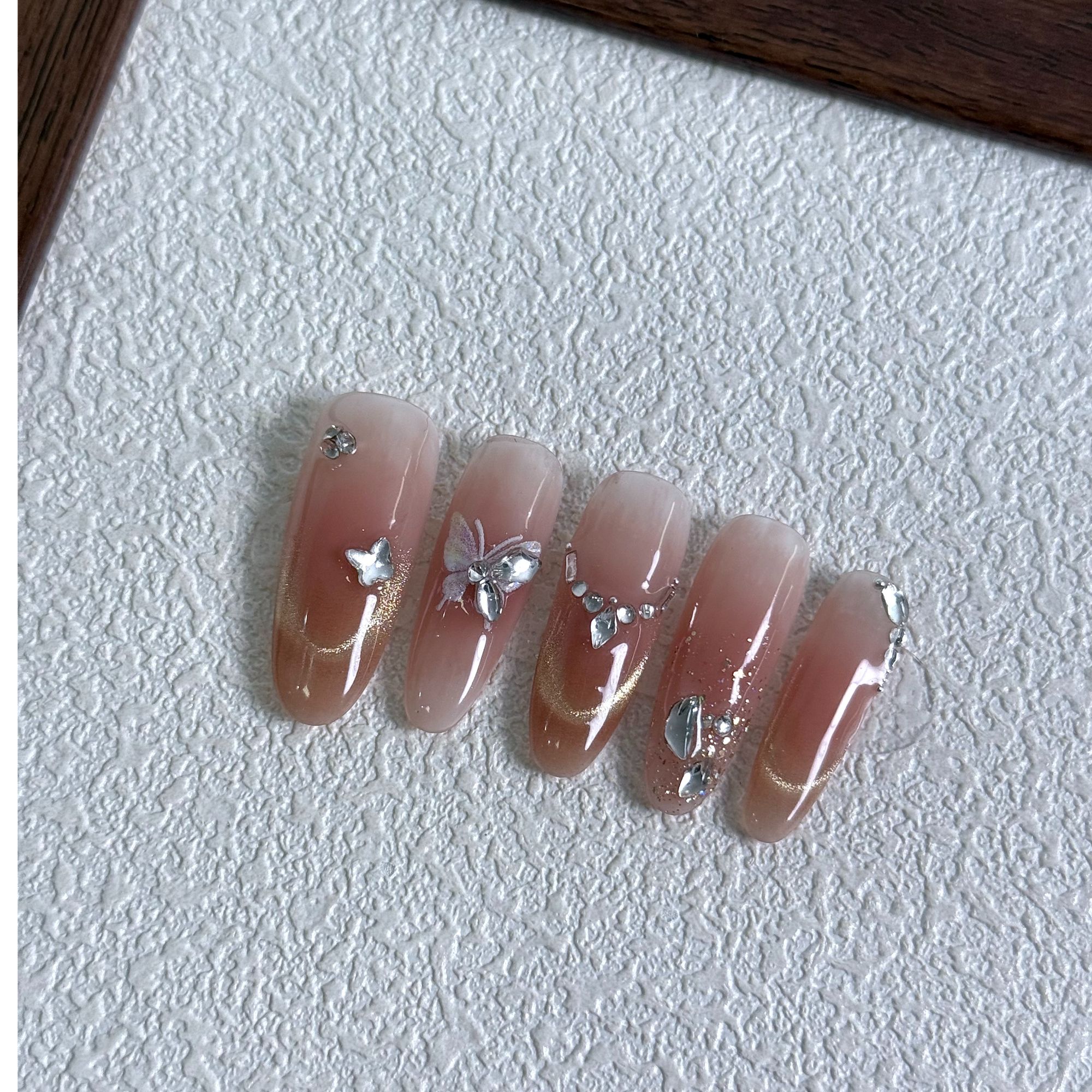 （长岛冰茶）纯手工穿戴甲高级感渐变裸色美甲贴片成品甲可拆卸长款