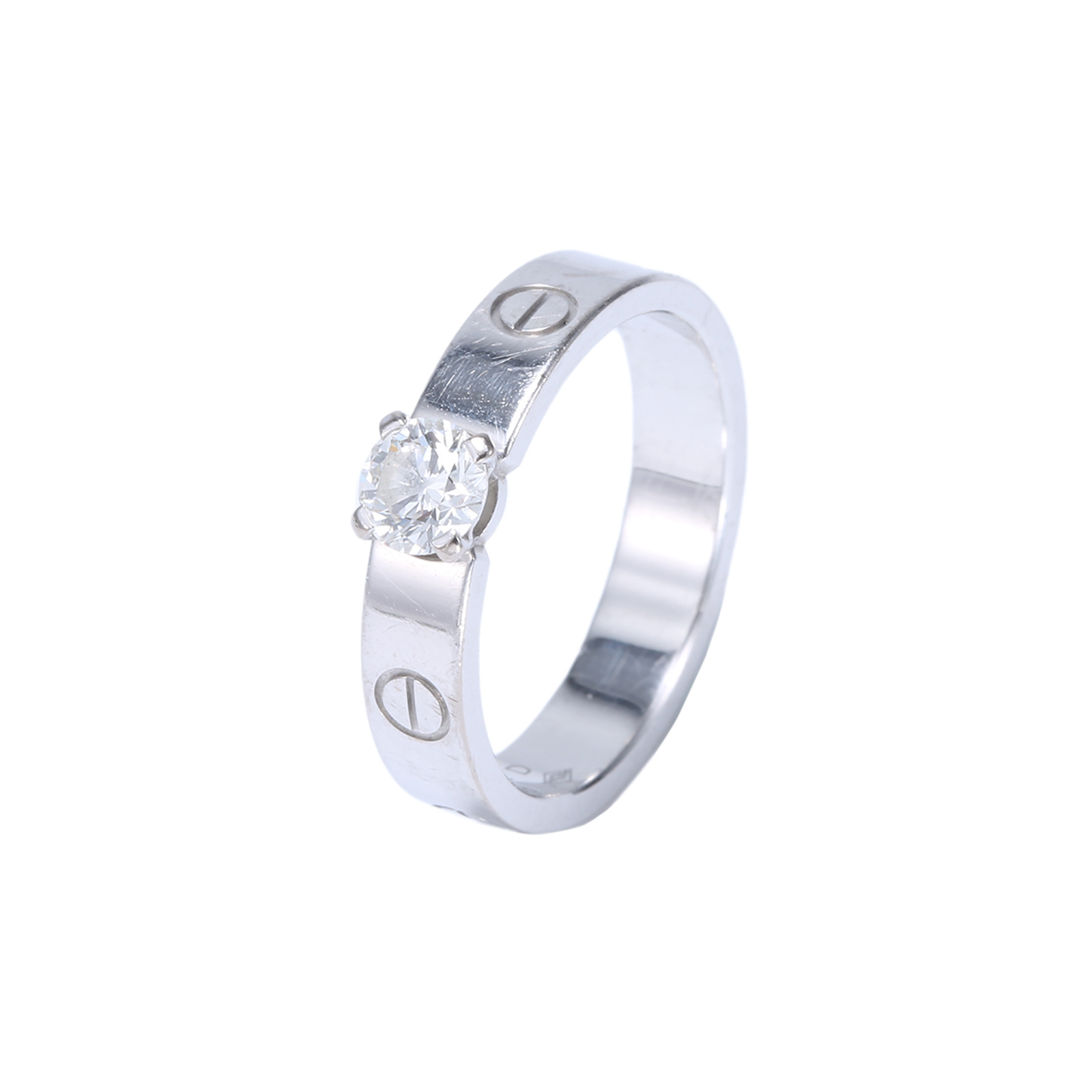 99新 Cartier/卡地亚 小花柳 LOVE 单钻窄版戒指 白金 0.36CT 52
