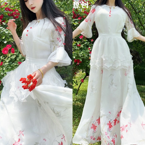 【粉黛原创 花翎羽 】高端法式提花修身显瘦气质连衣裙小白裙精致