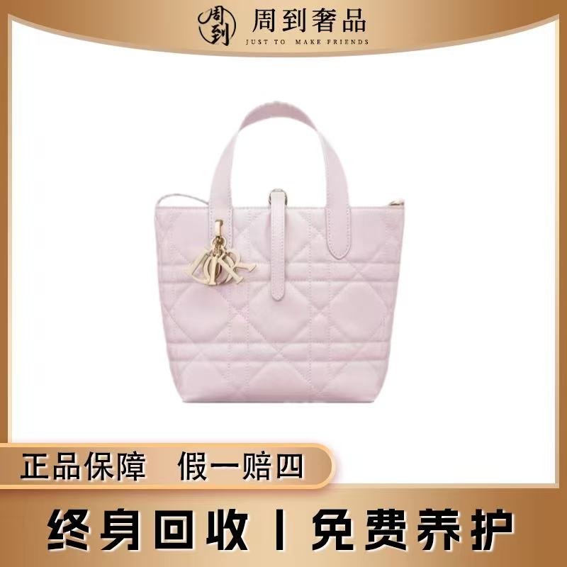 未使用 DIOR/迪奥 toujours小号竖版樱花粉手提斜挎包/土著包