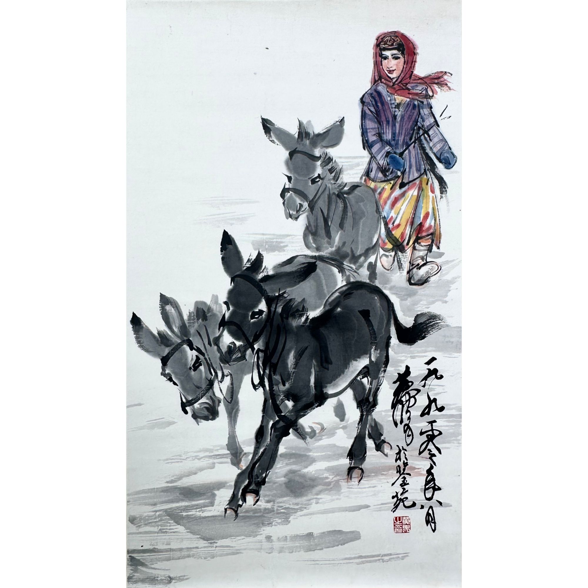 黄胄 1990年作 赶驴图 立轴 68×39cm