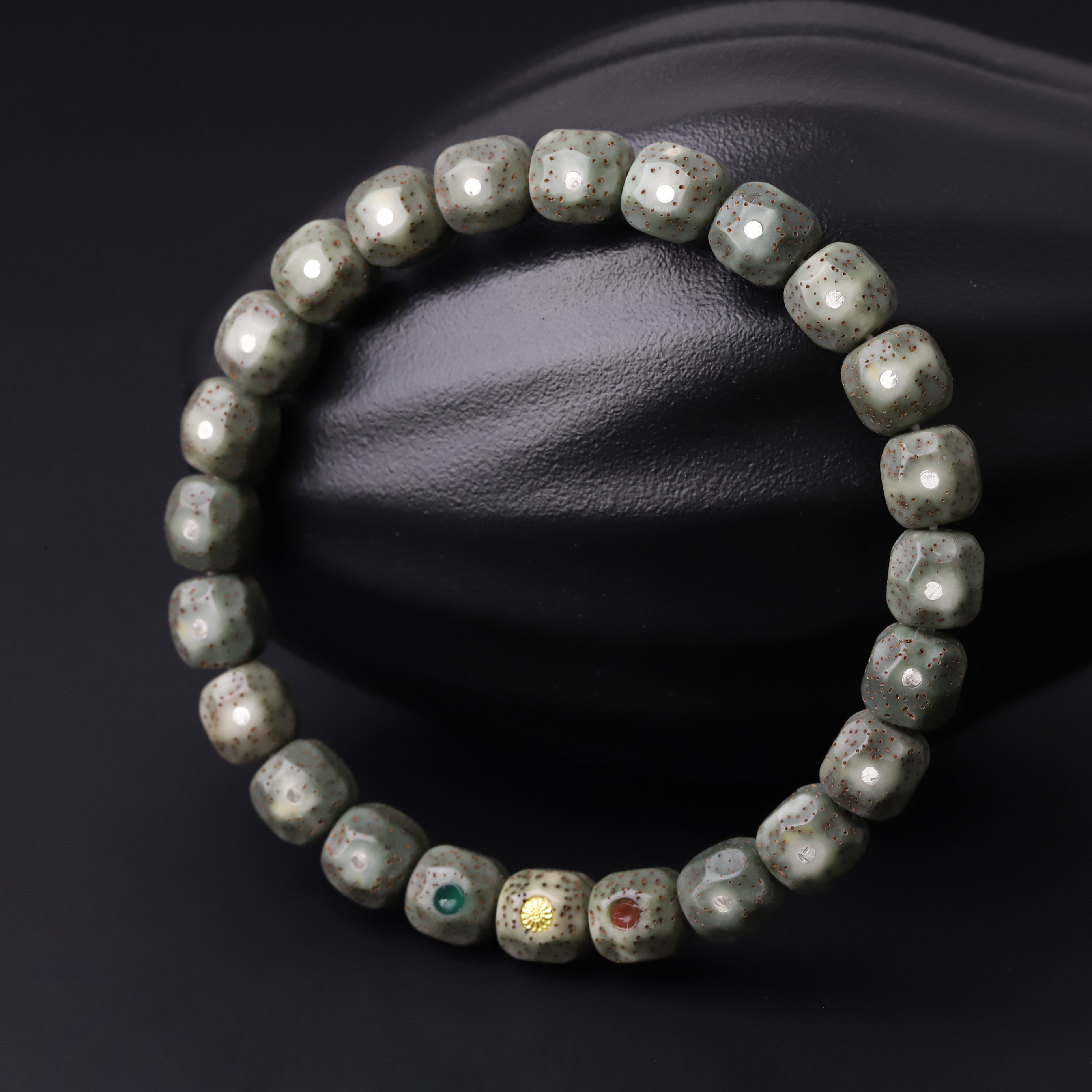 251183【糯冰满银钉镶嵌无相星月】细星星月菩提单圈文玩手串