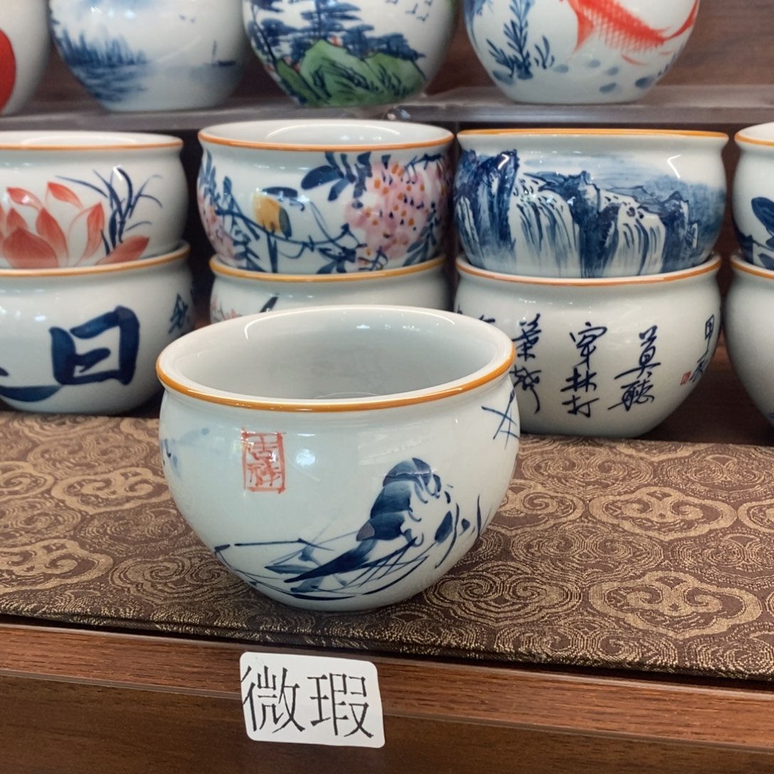 釉下手绘茶具微瑕手工绘制