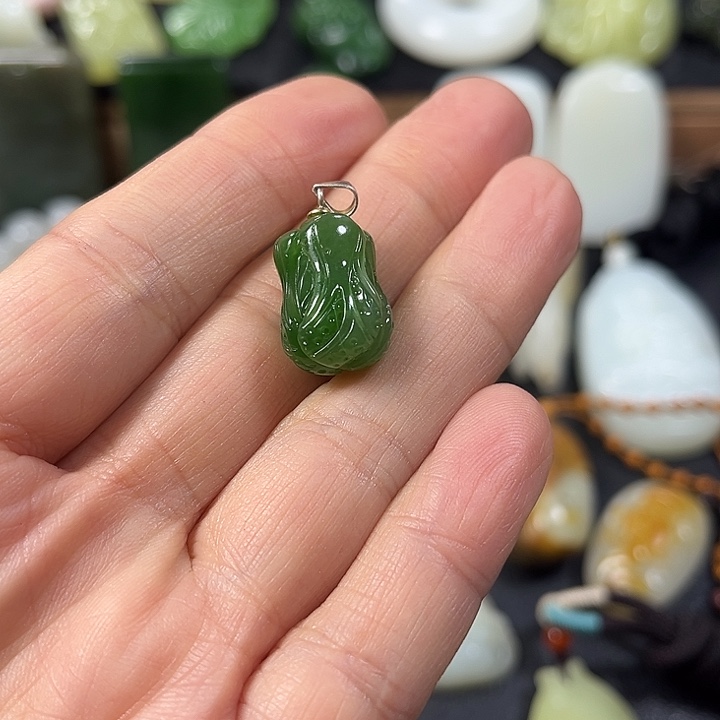 和田玉（碧玉）银S925镶嵌吊坠(不含链)
