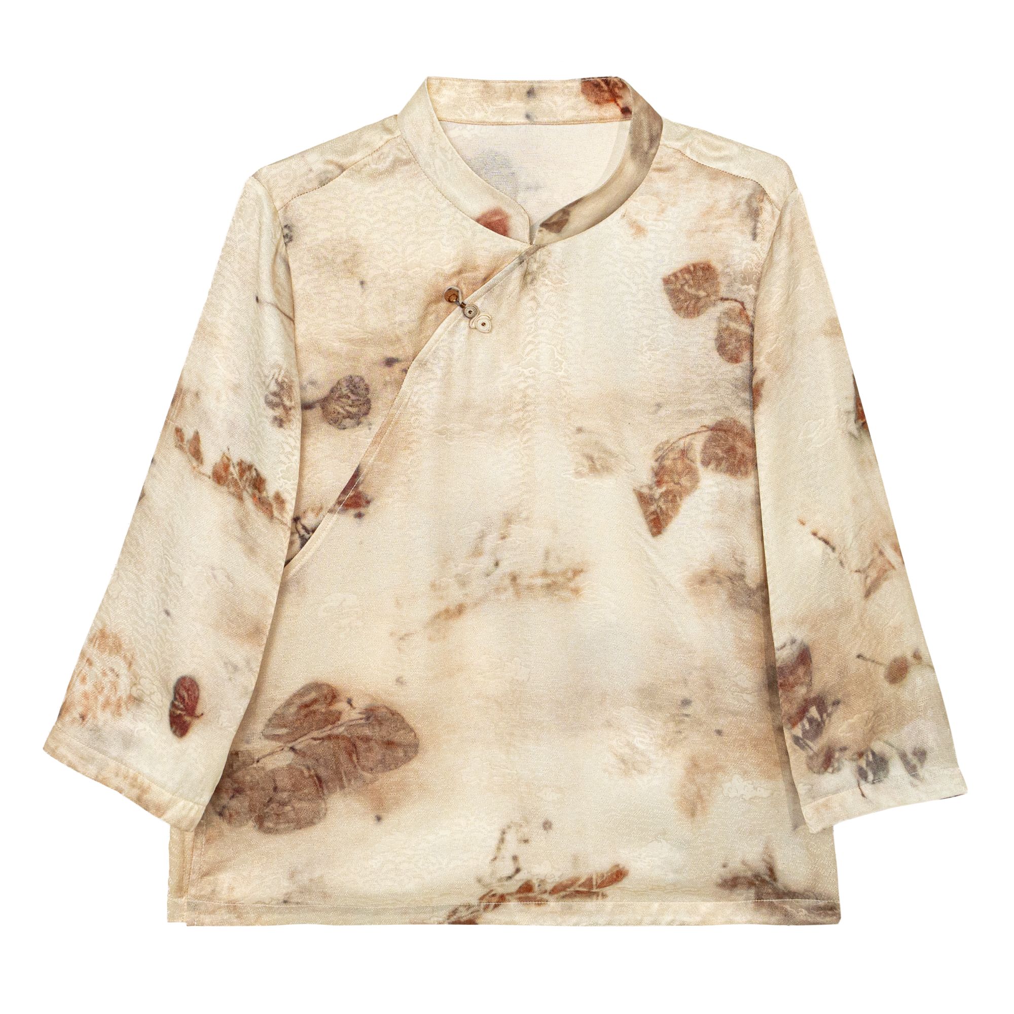 【雨柔】新中式绞罗桑蚕丝拓染印花盘扣时尚国风气质上衣B517137