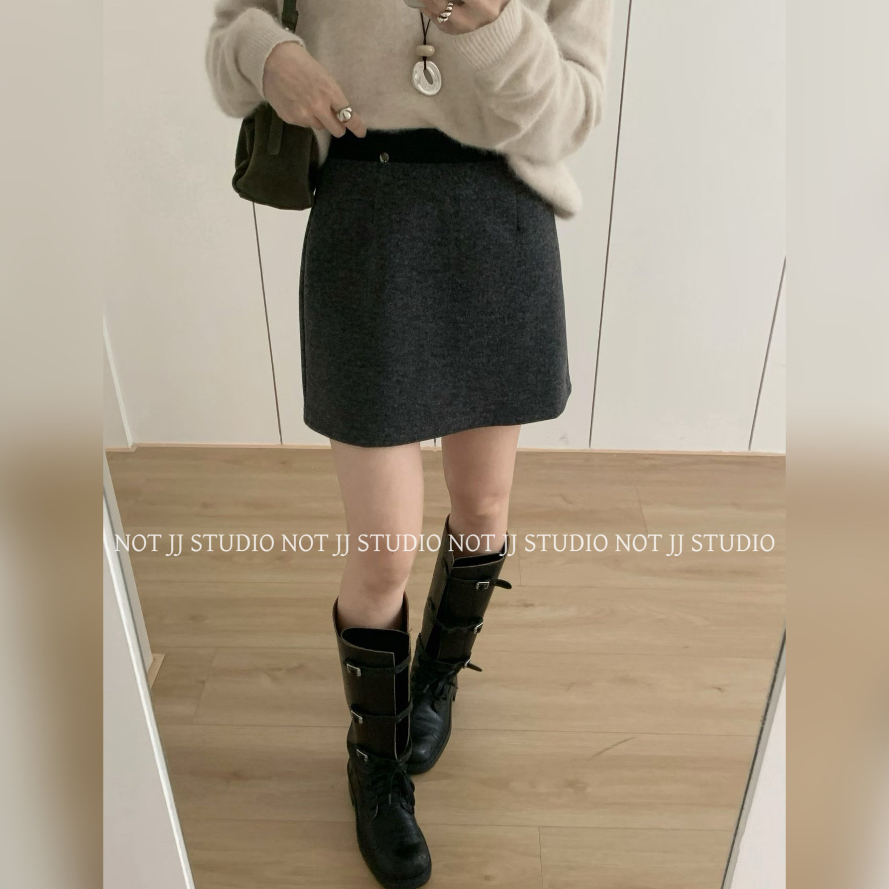 不是JIANJIAN【格调之选】秋冬高腰A字包臀显瘦ins风毛呢加绒半身裙