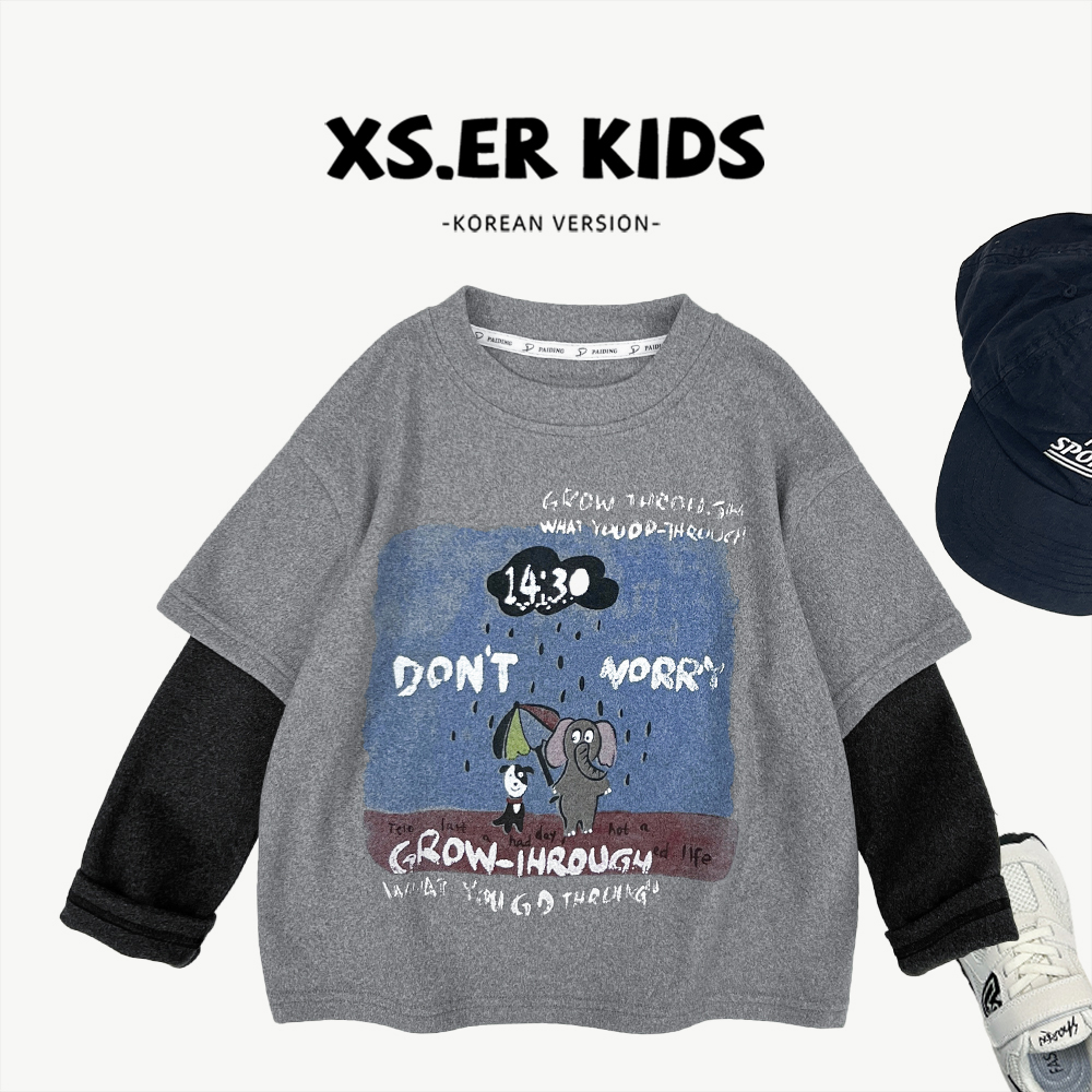 【小首尔】现货【大耳象】秋冬男女童韩版假两件软糯卫衣T长袖HBB8277