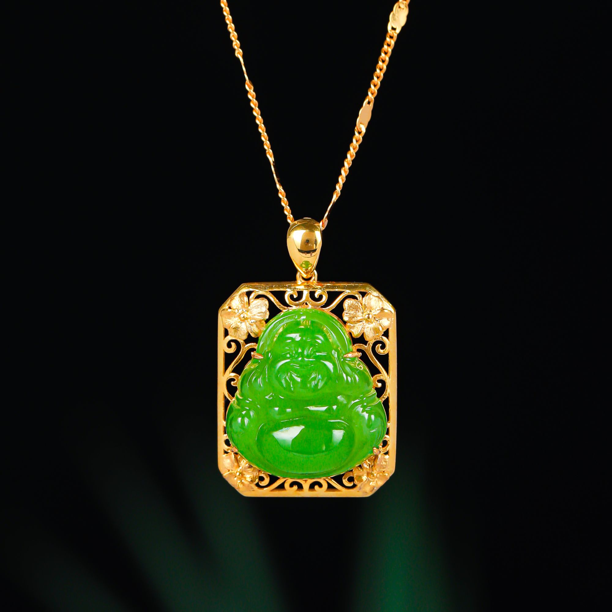 【花开见佛 平安富贵】18K金15*16mm苹果绿HNZ13876