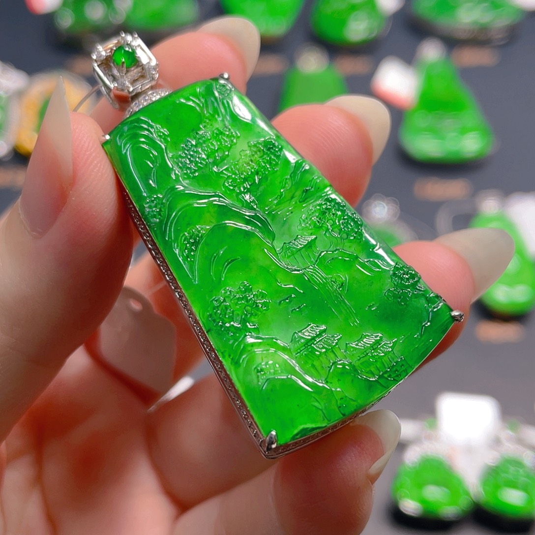 吊坠(不含链)银S925镶嵌翡翠