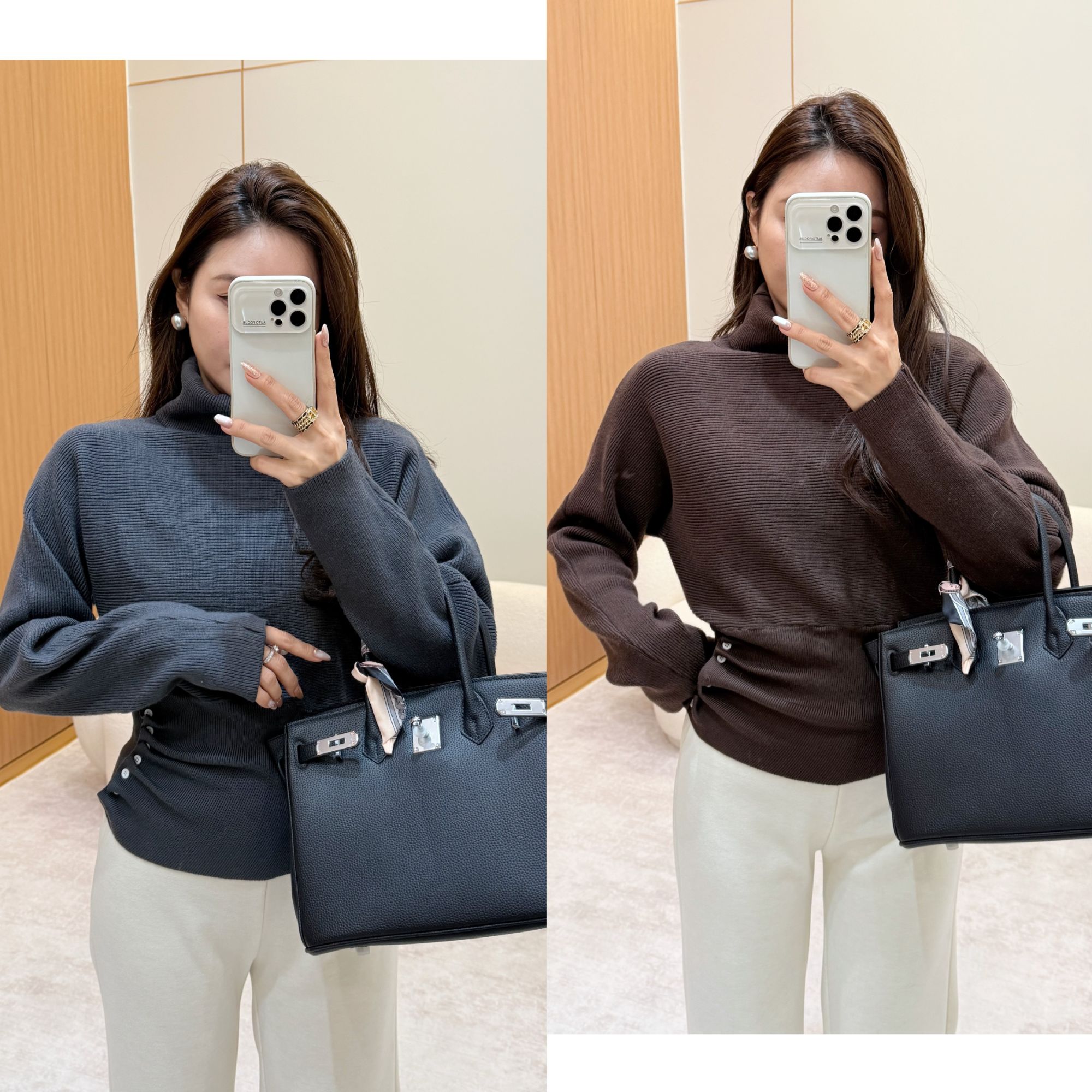 百搭高领侧边抽褶设计感保暖针织衫女秋冬内搭收腰显瘦气质上衣女