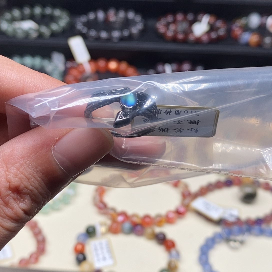 月光石戒指银S925镶嵌紫*