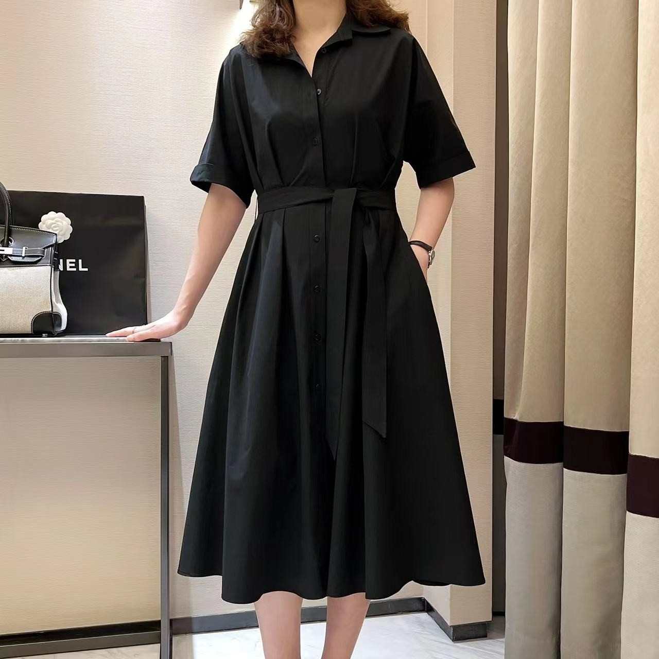 072 & RICE【诗诗裙】翻领短袖绑带速干连衣裙W0117 FF