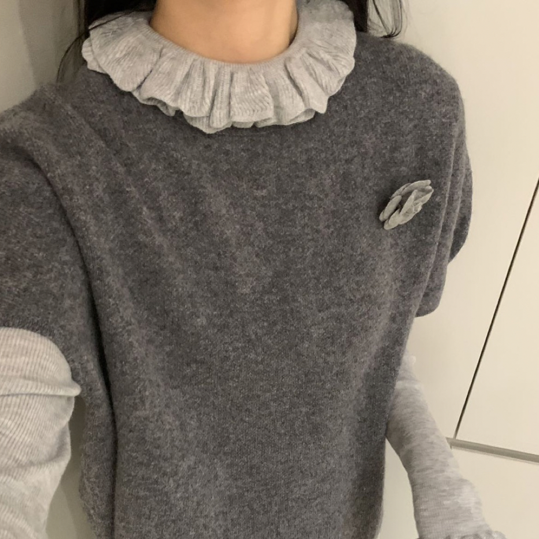 韩版气质宽松木耳边打底衫叠穿背心两件套女2025时尚百搭套装上衣