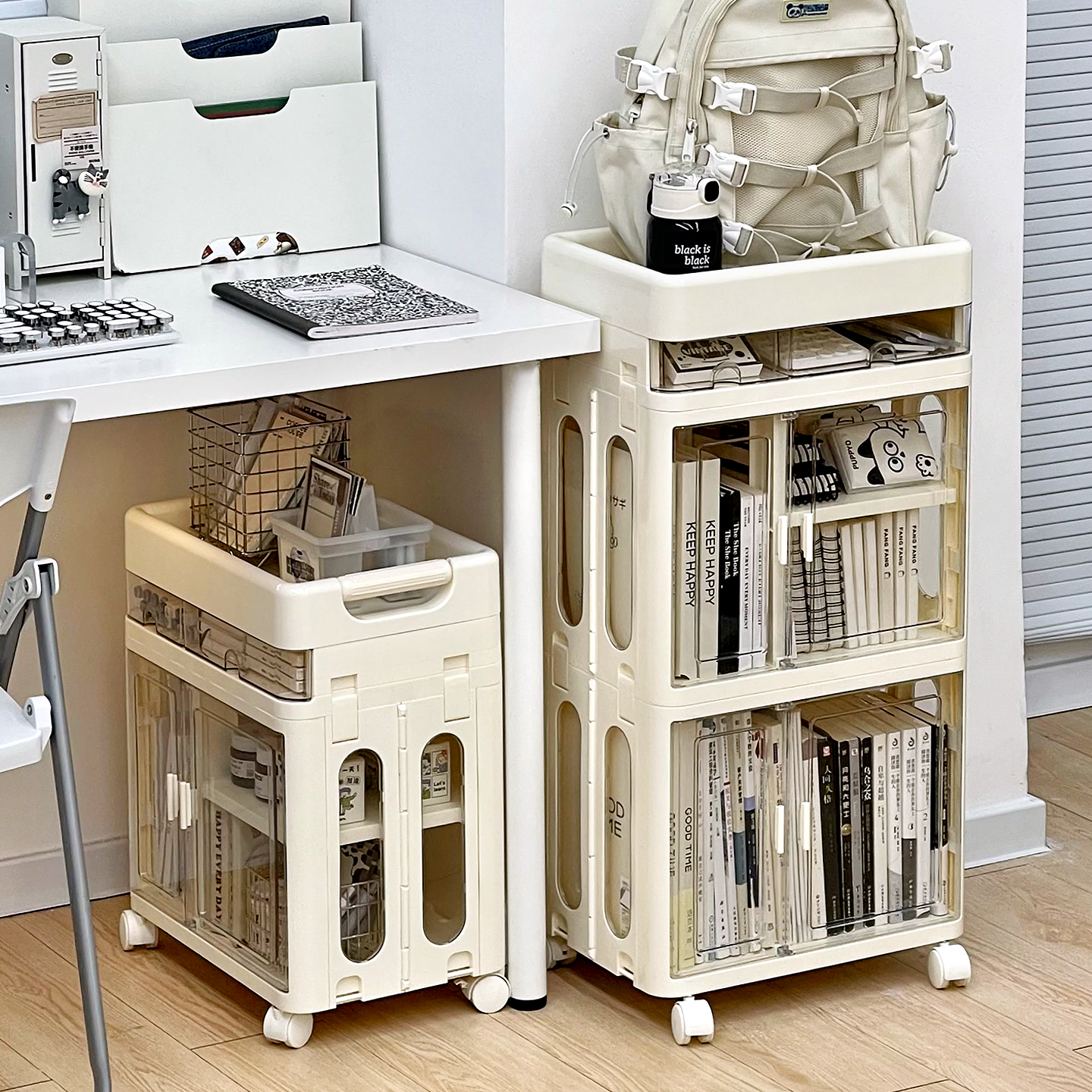 桌下收纳柜书桌底下侧边落地可移动带轮小推车多层文具书包置物架