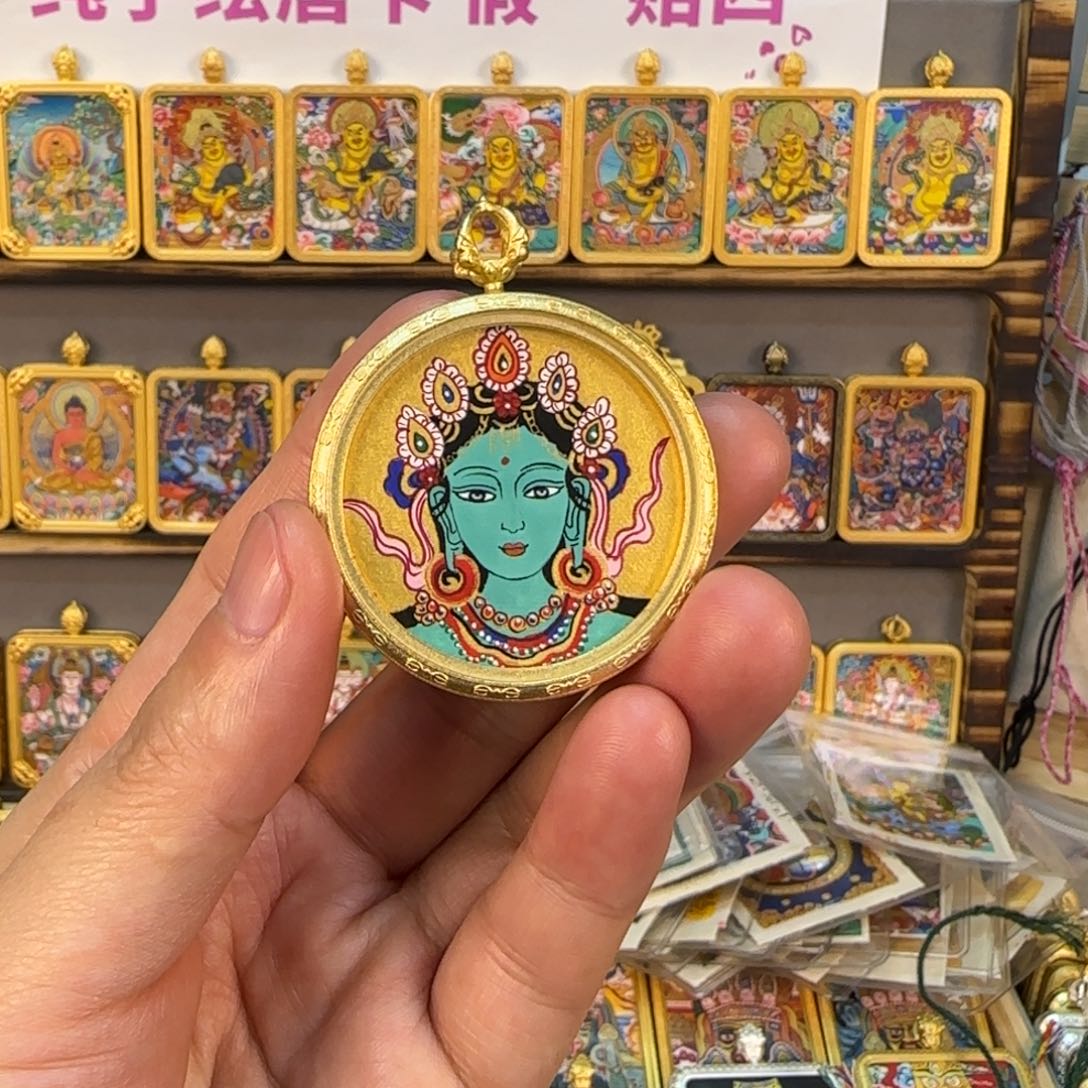 吊坠纯手绘【绿度母】非遗文化