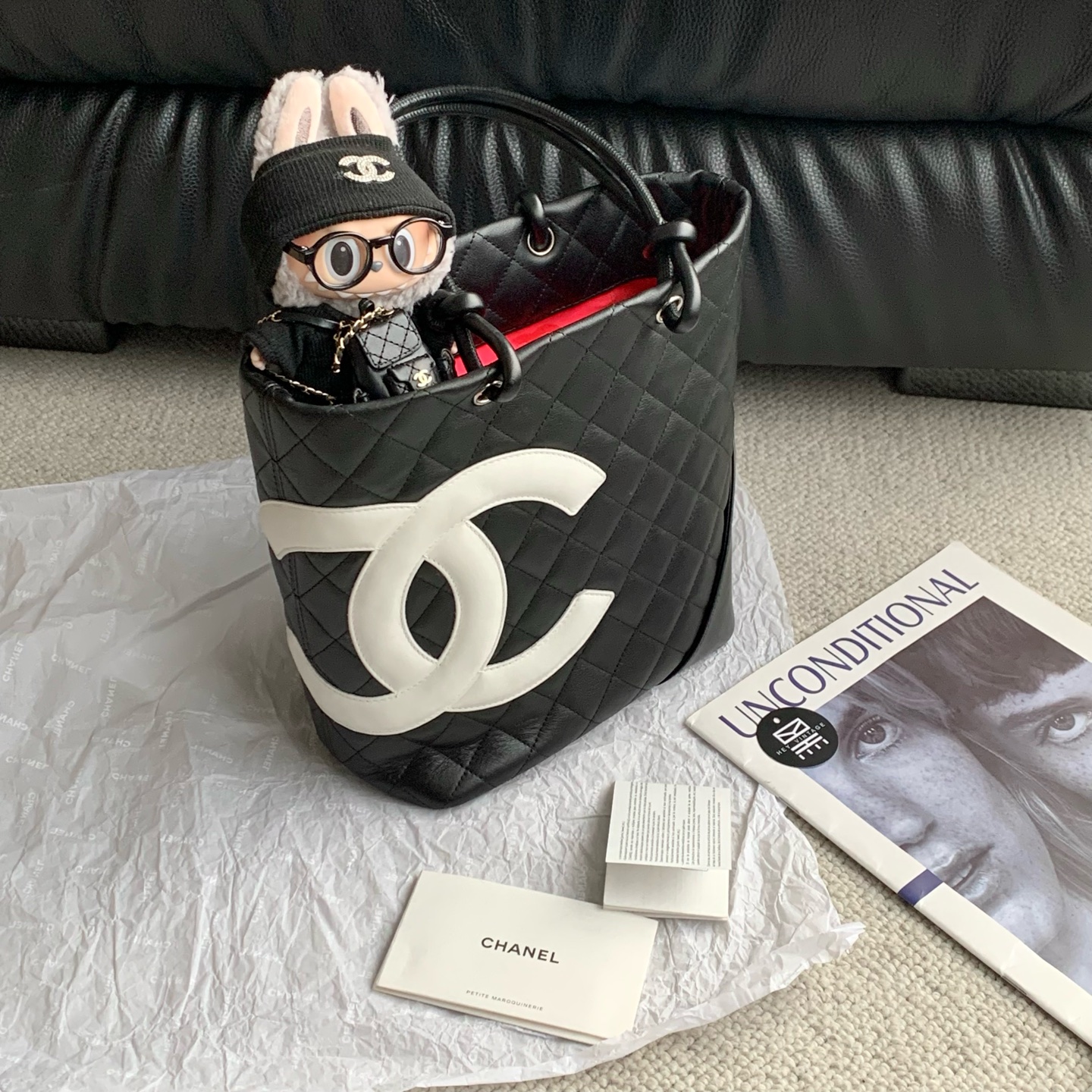 95新 Chanel/香奈儿 黑白康鹏菜篮子包 20cm 14704140