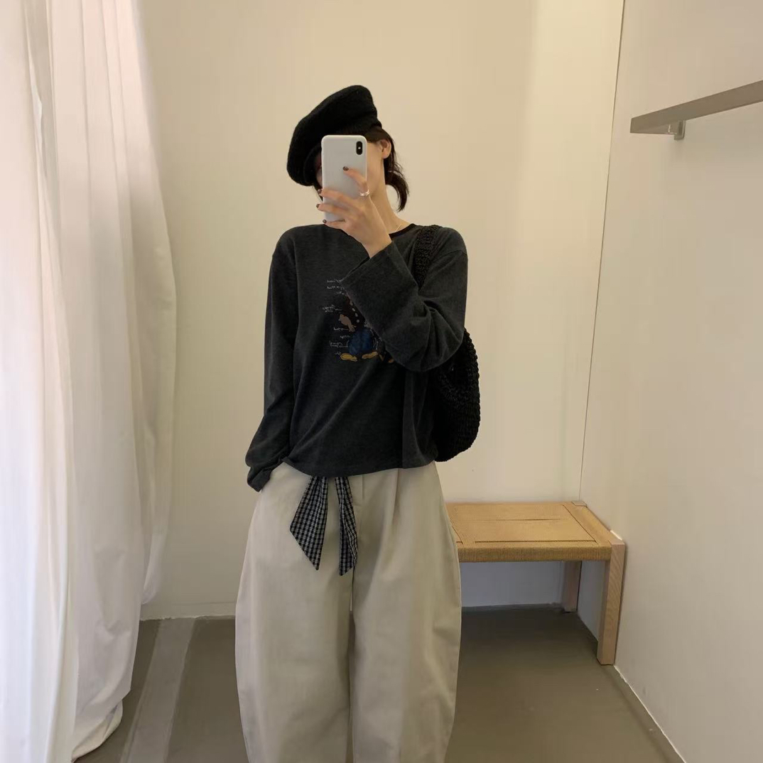 lovely@z6932 韩系简约卡通印花设计师圆领长袖T恤 10-23