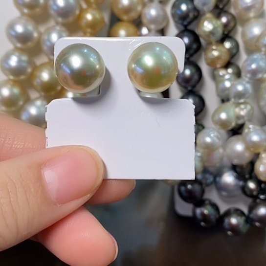 海水珍珠耳饰银S925镶嵌12.3