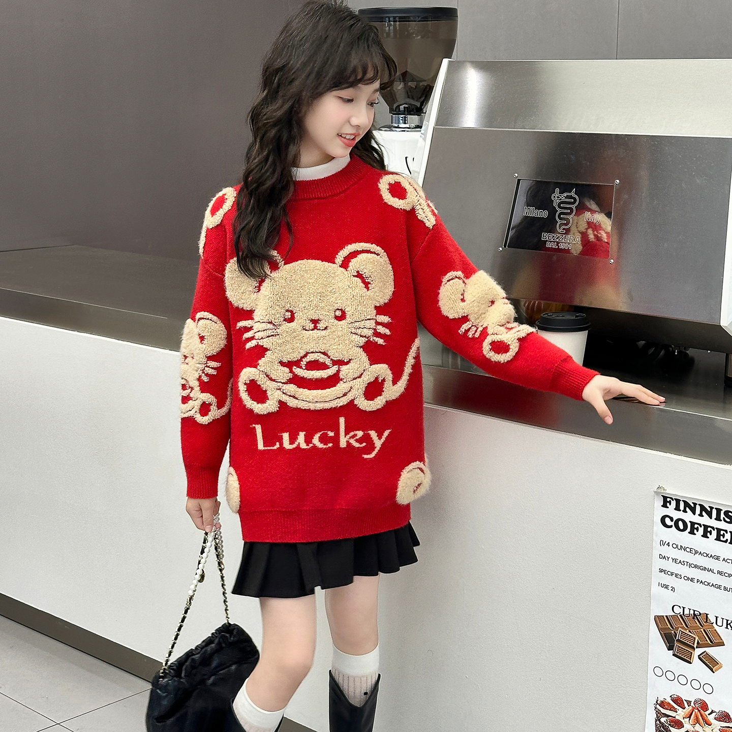 中国风新年十二生肖鼠系列毛衣男女童冬季装拜年服针织衫亲子装