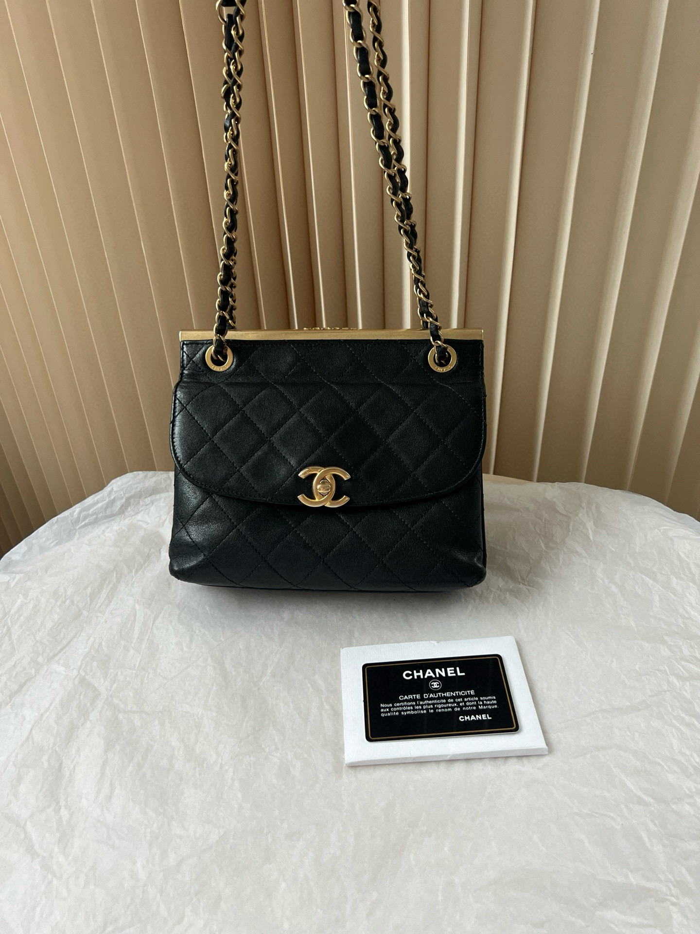 95新 Chanel/香奈儿 3037 Chanel 黑金金杆双面方胖子 有卡28开