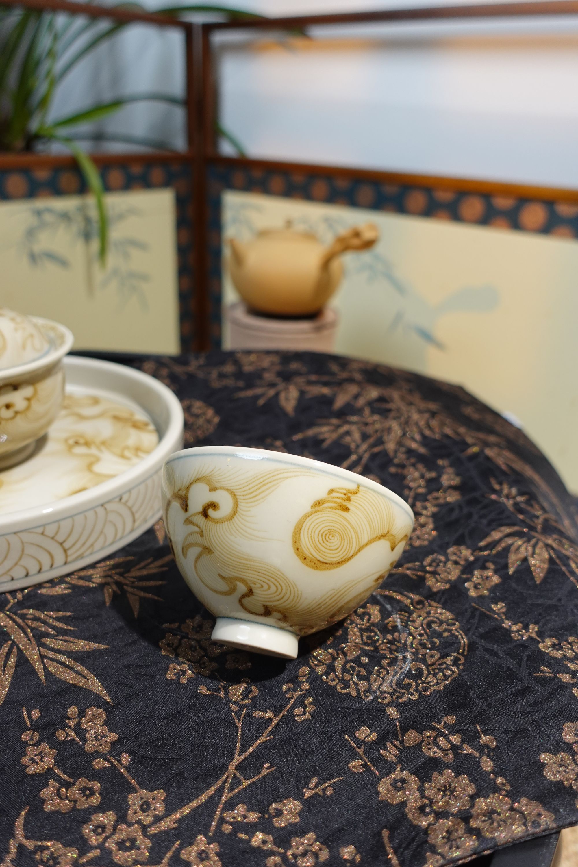 怀元畅古釉里金海浪鸡心杯景德镇泡茶器具纯手工复古