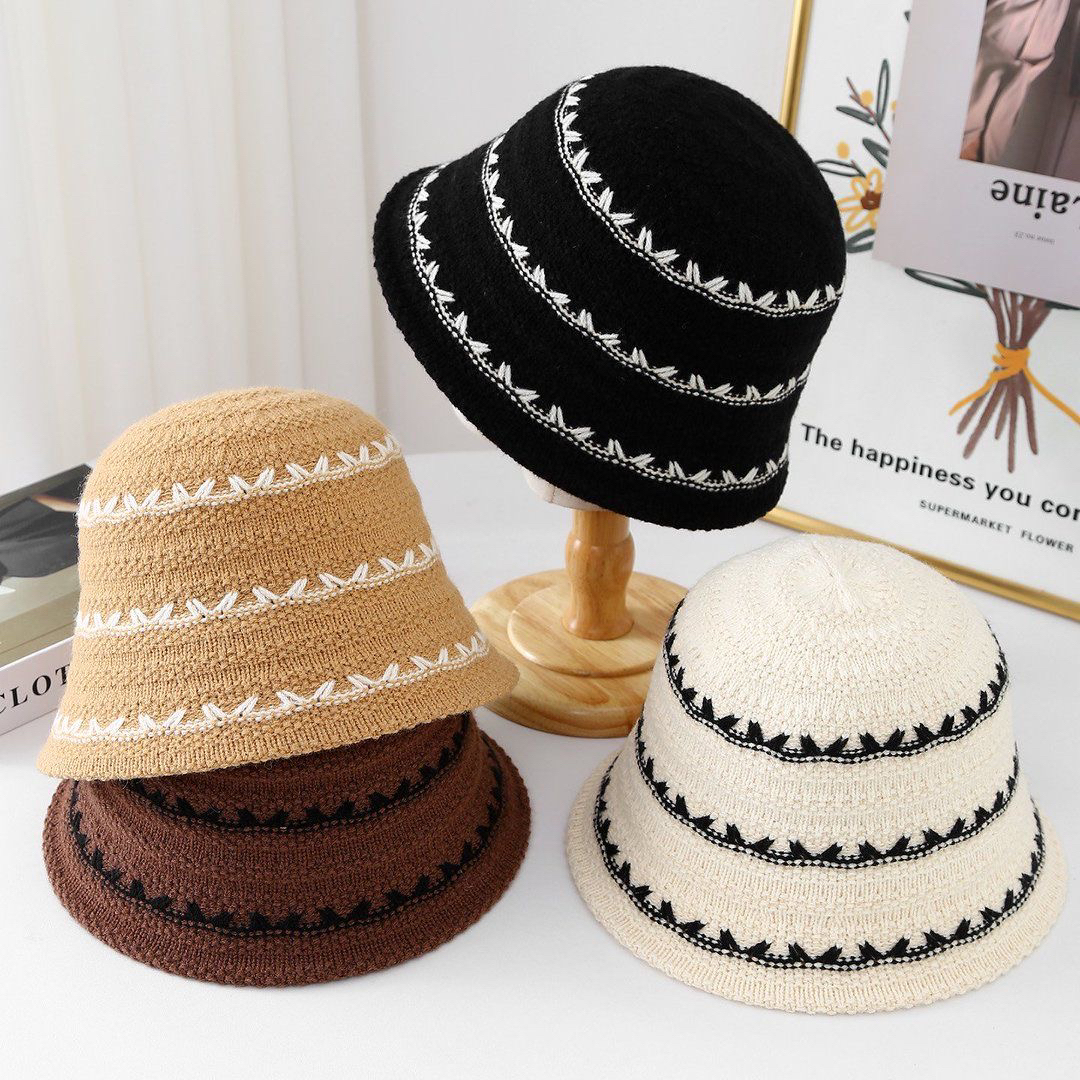秋冬款撞色小清新针织帽百搭时尚女款遮阳素颜帽盆帽水桶帽