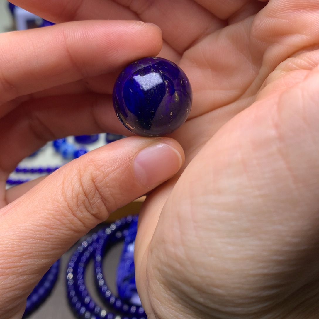 青金石单珠未镶嵌21.8mm老料双色夜光感单珠