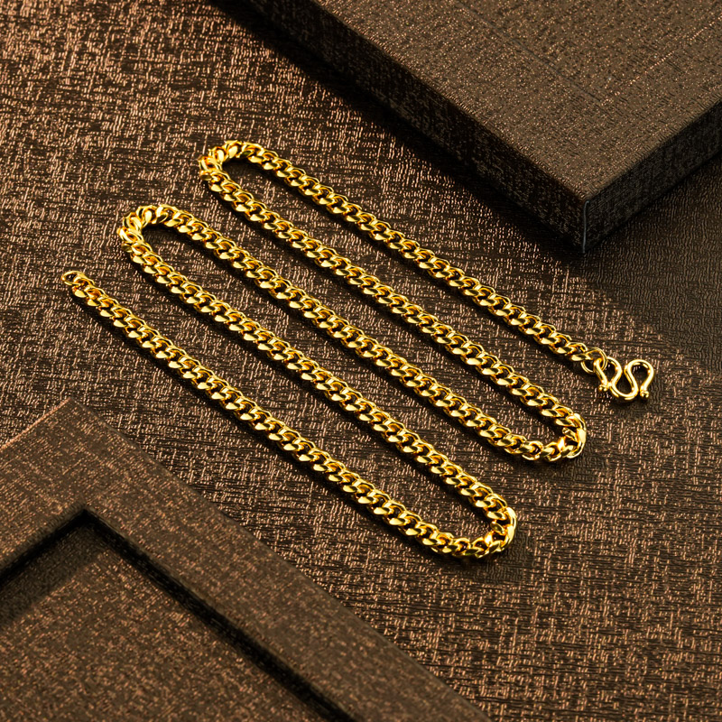 链子足银 古巴项链系列  时尚百搭霸气素链男款女款粗款坠链