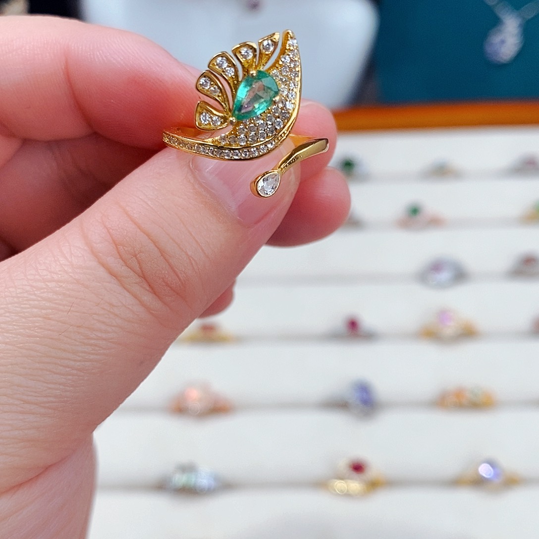 祖母绿戒指银S925镶嵌